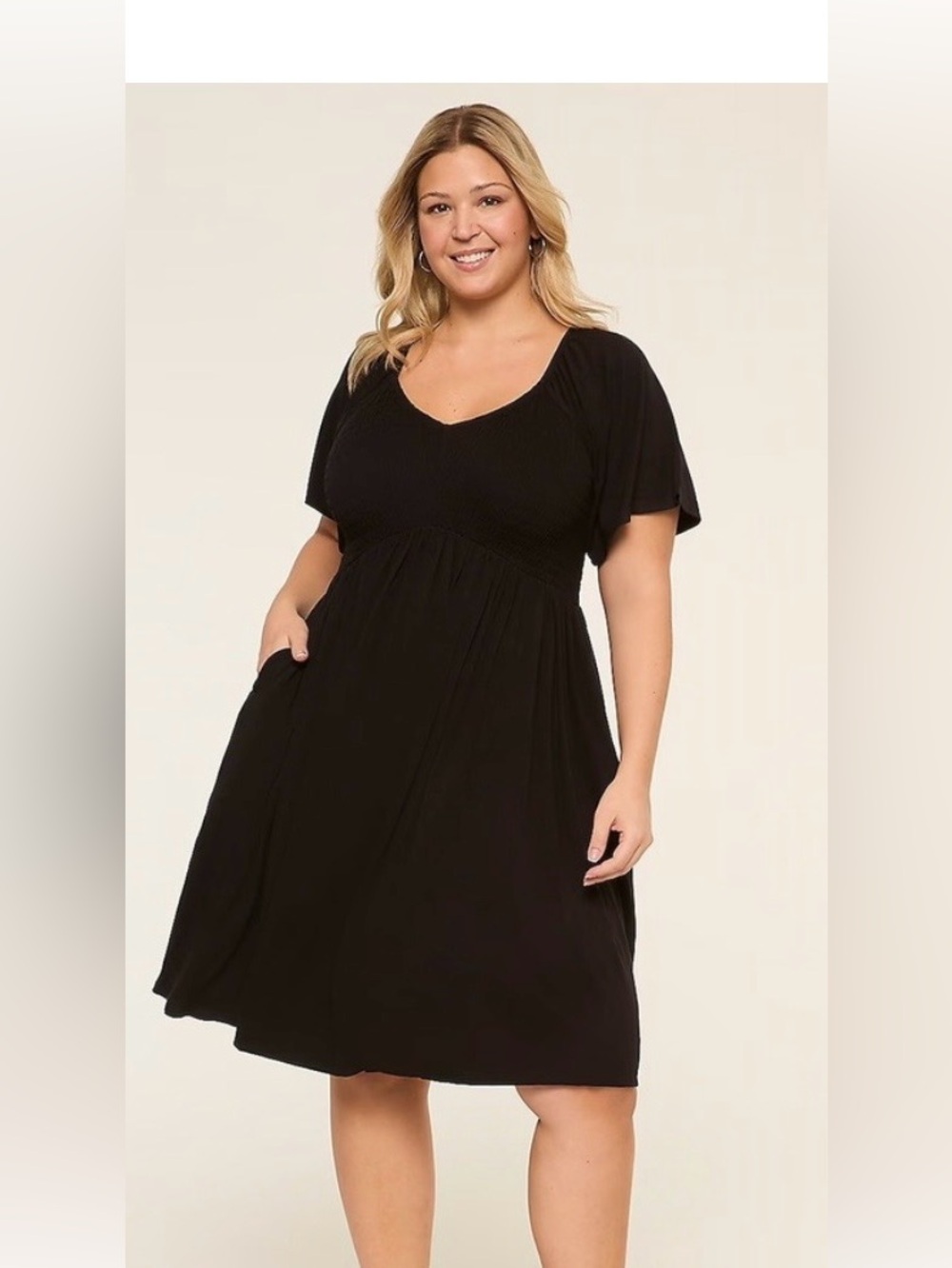 Lane Bryant Black Short Flutter Sleeve Empire-Waist Midi Dress